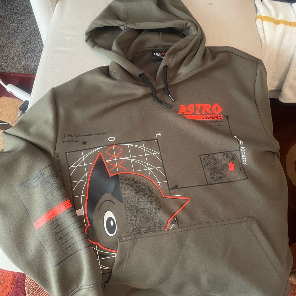Lot29 Astro Boy Olive Hoodie with orange  , white and black  Graphics